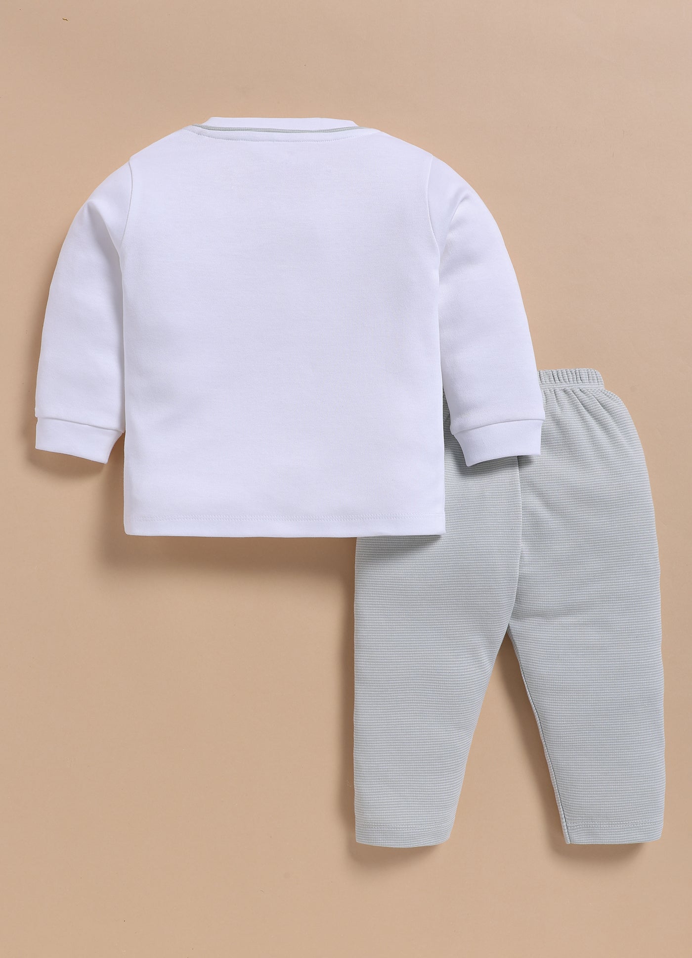 Full-Sleeve Top & Bottom Set for Boys – White & Soft Green Classic