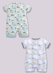 Half Sleeve Romper for Boys - Pista Green & Light Green