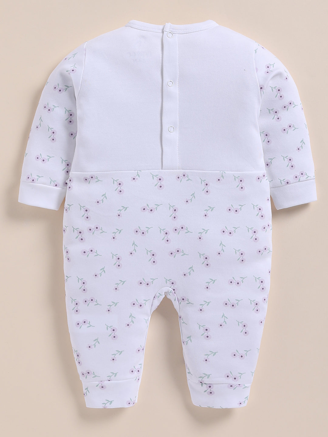 Full Sleeve Romper for Girls – White Trimmed Embroidered