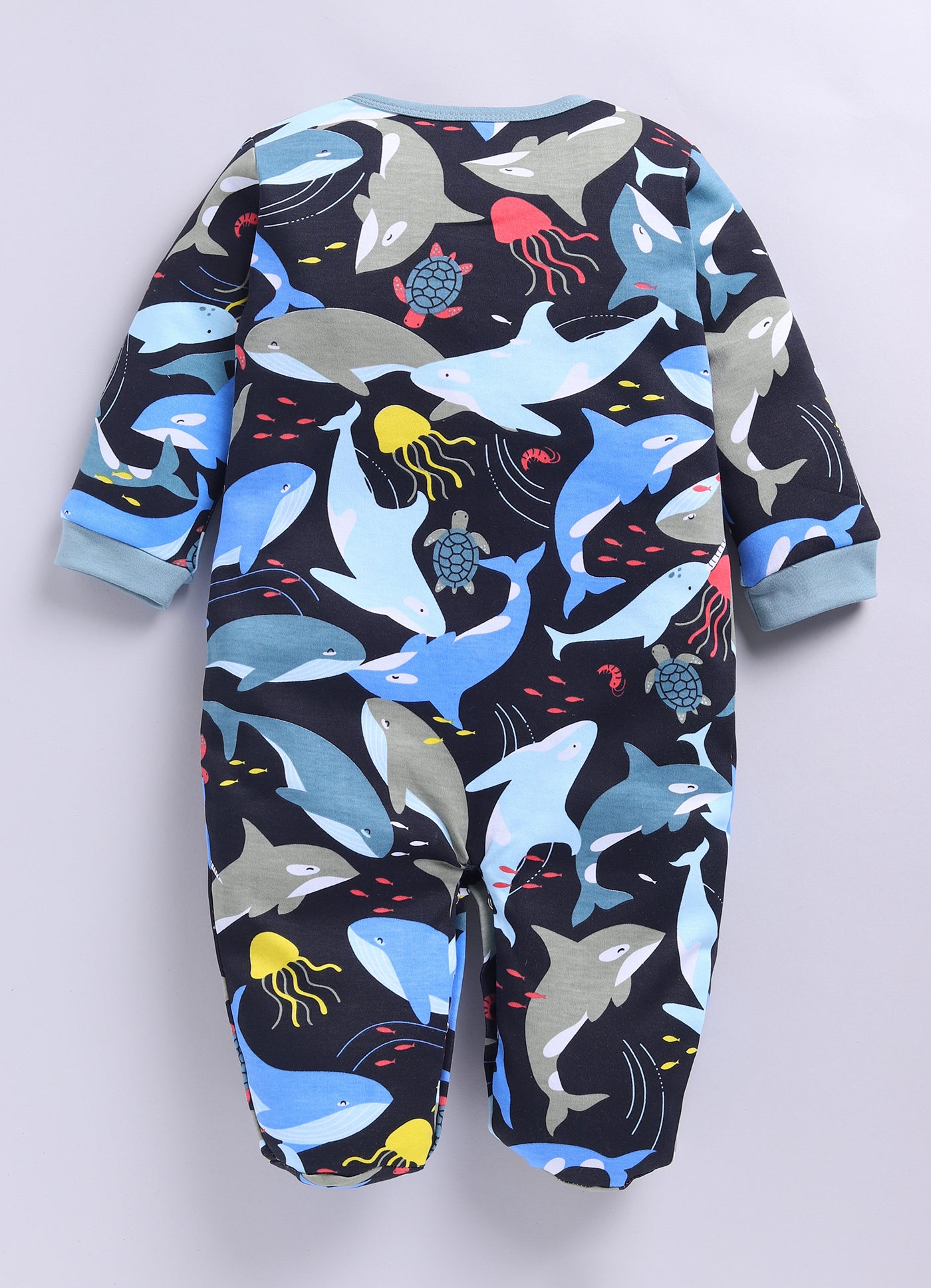Full Sleeve Romper for Boys - Green & Navy