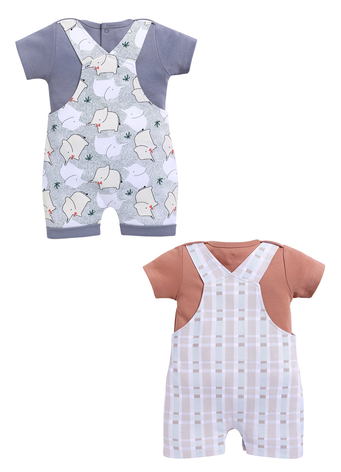 Half Sleeve Dungaree for Boys - Light Green & Tan