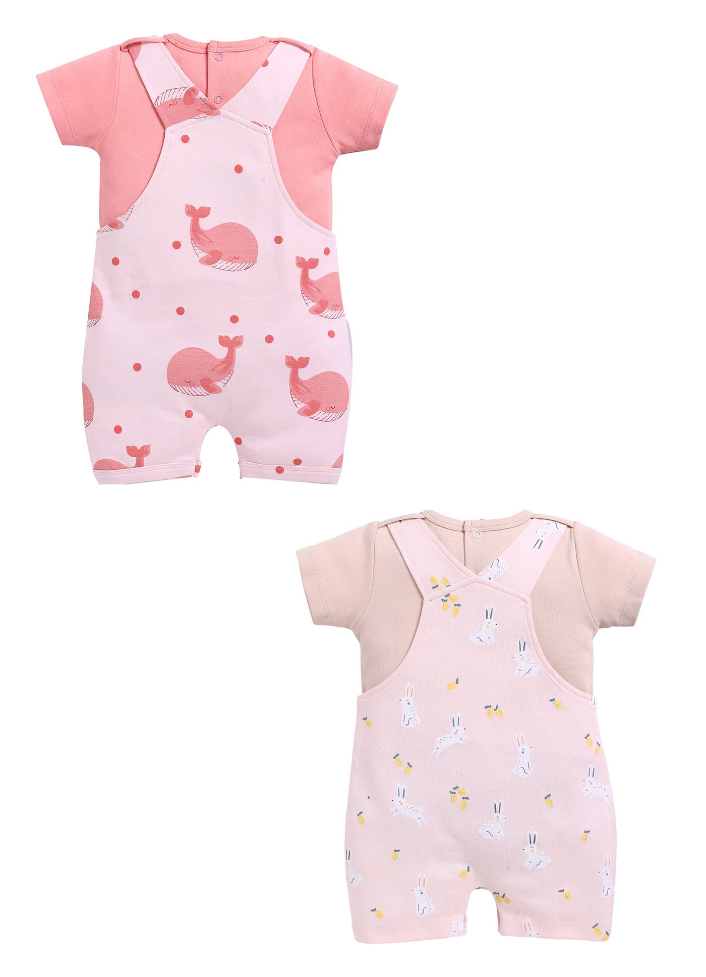 Half Sleeve Dungaree for Girls - Salmon & Rose