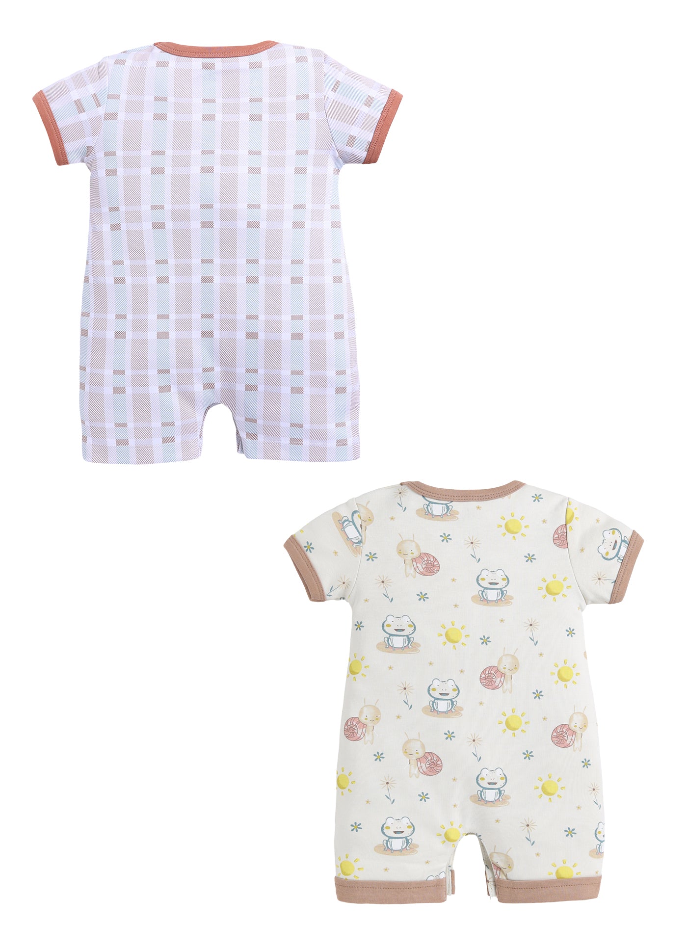 Half Sleeve Romper for Boys - Beige & Tan