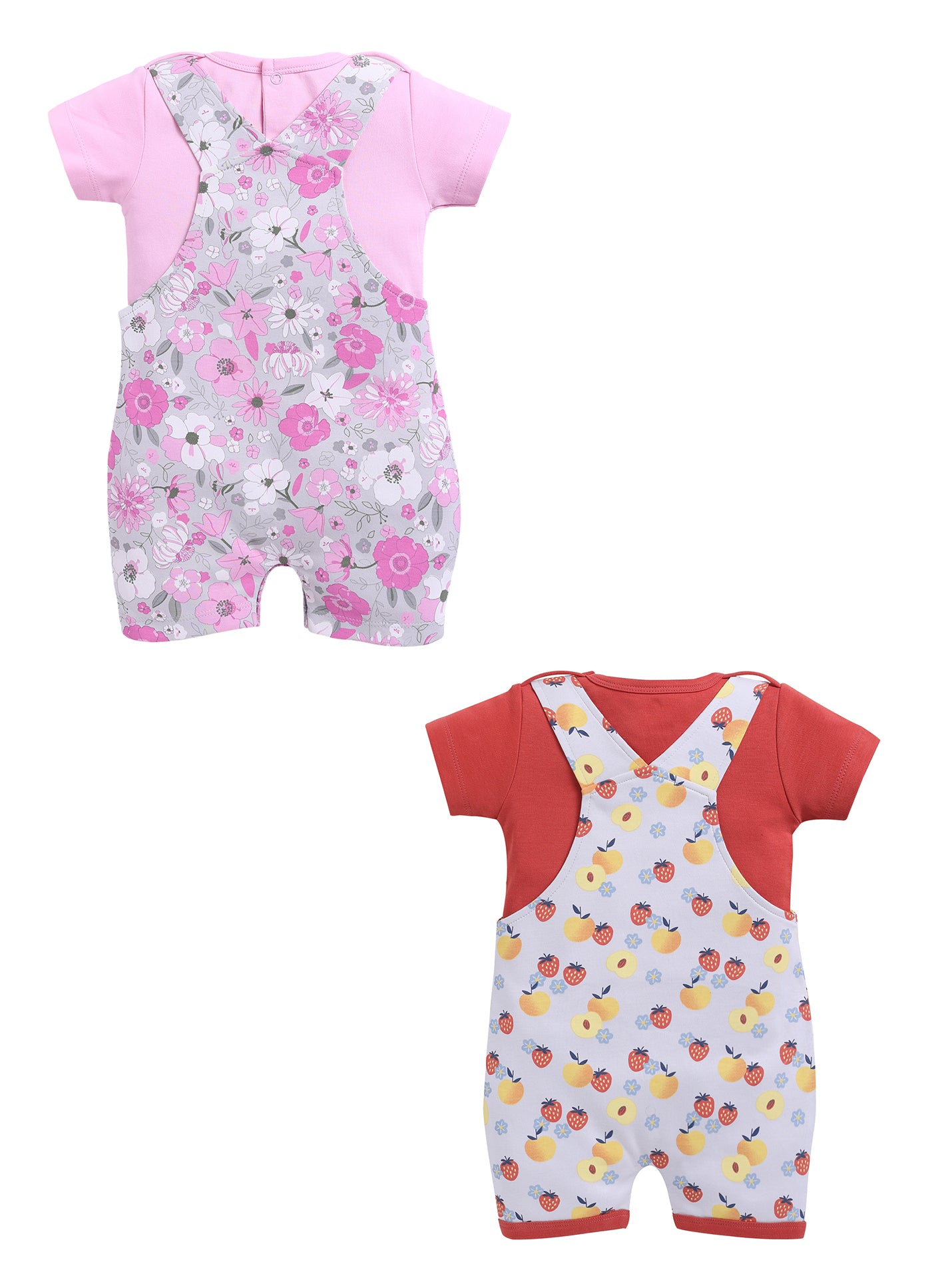 Half Sleeve Dungaree for Girls - Peach & Pink