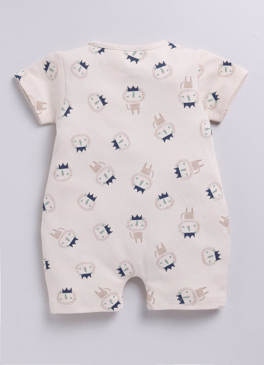 Hedgehog Happiness Baby Boy Summer Romper, Soft Cotton & Cute Print-BEIGE