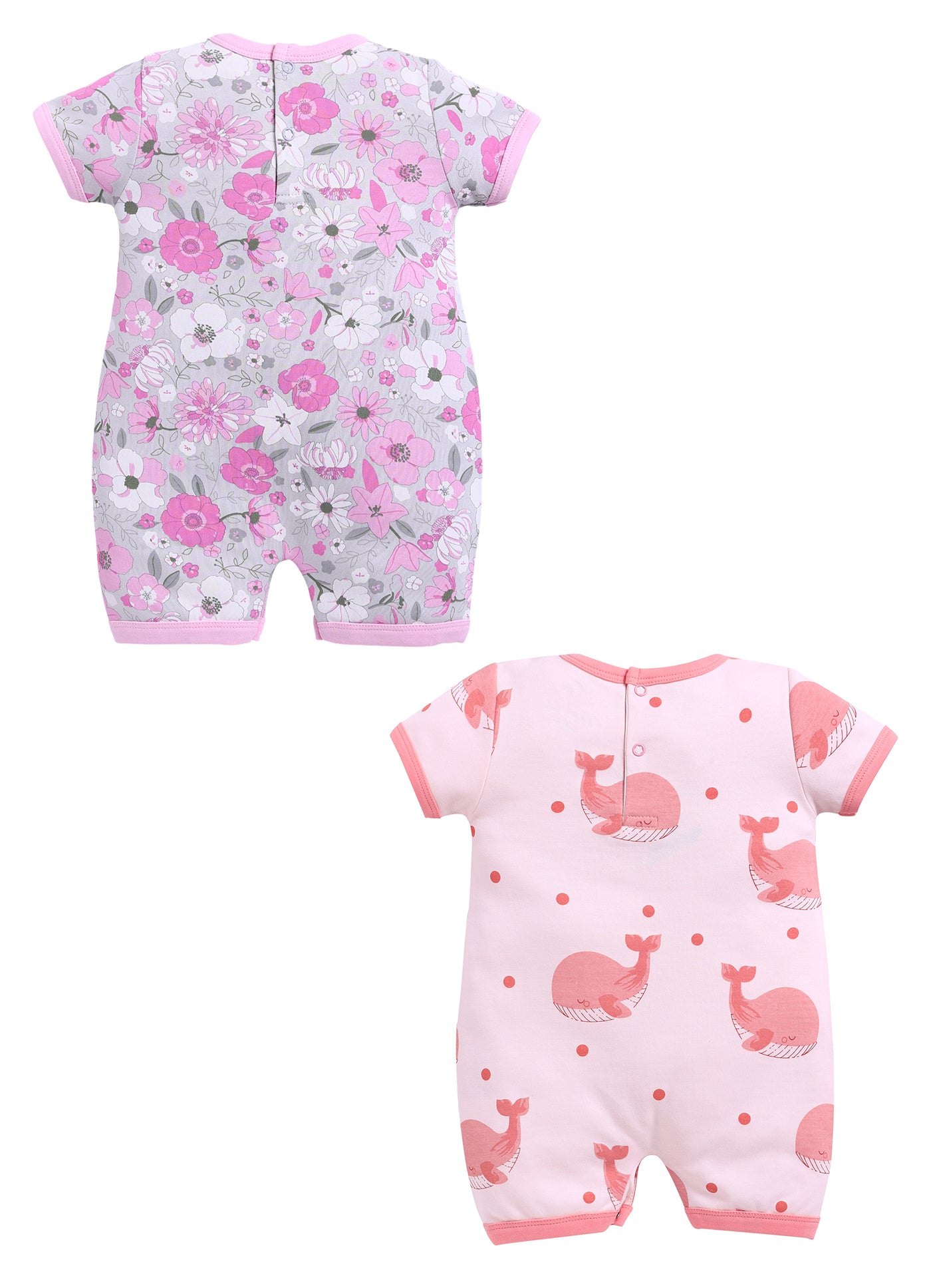 Half Sleeve Romper for Girls - Salmon & Pink