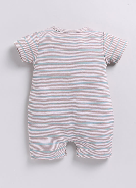 Multicolor Striped Baby Boy Summer Half Sleeves Romper-Beige