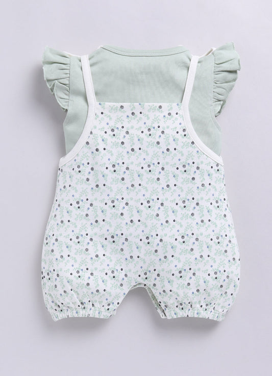 Baby Girl Light Green Floral Romper with Bows-PISTA GREEN