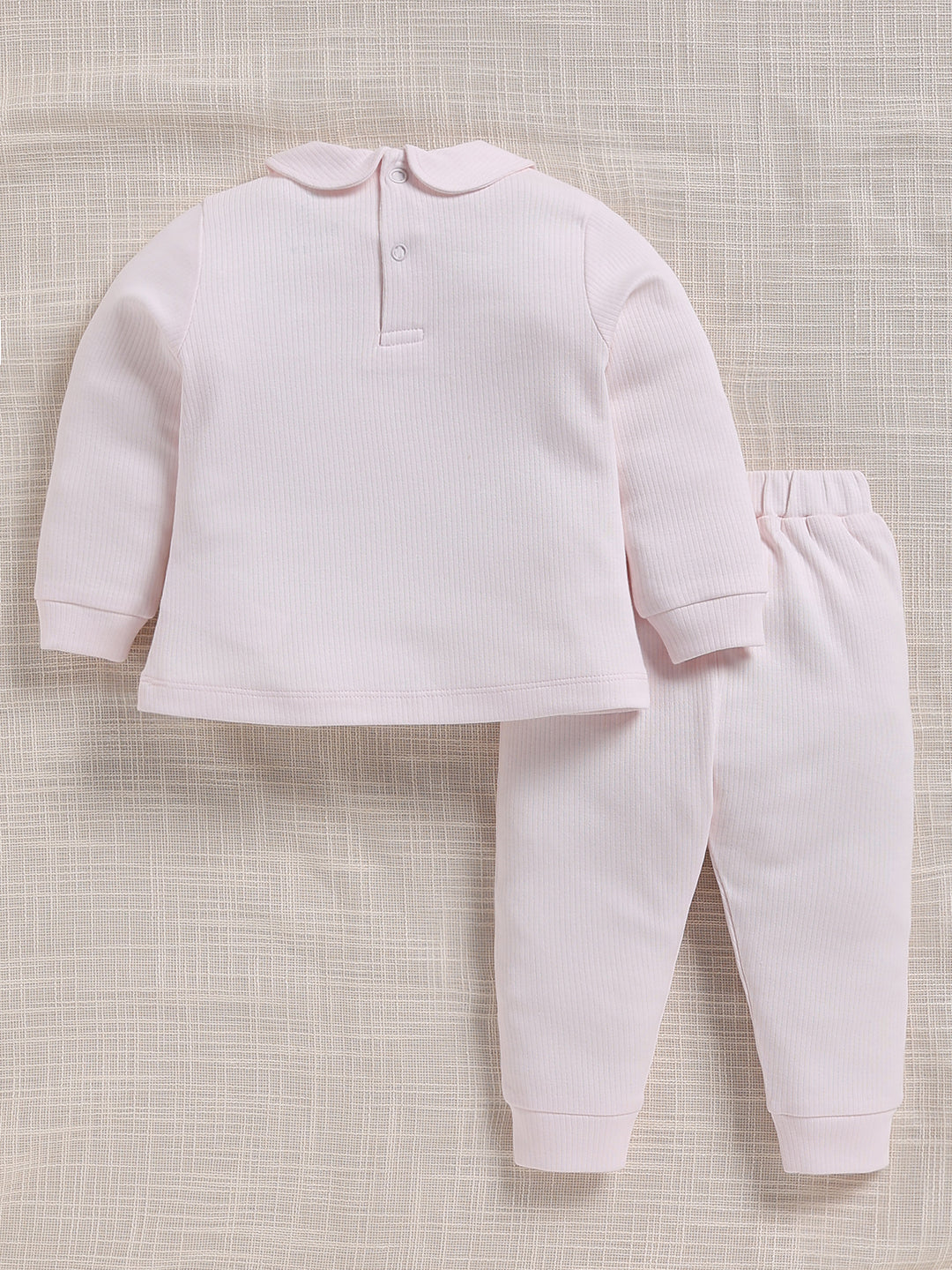 Top & Bottom for Girls - Pink Embroidered Ribbed Top & Trousers Set