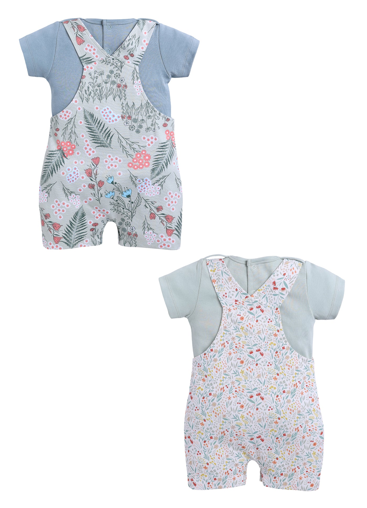 Half Sleeve Dungaree for Girls - Mint & Sage