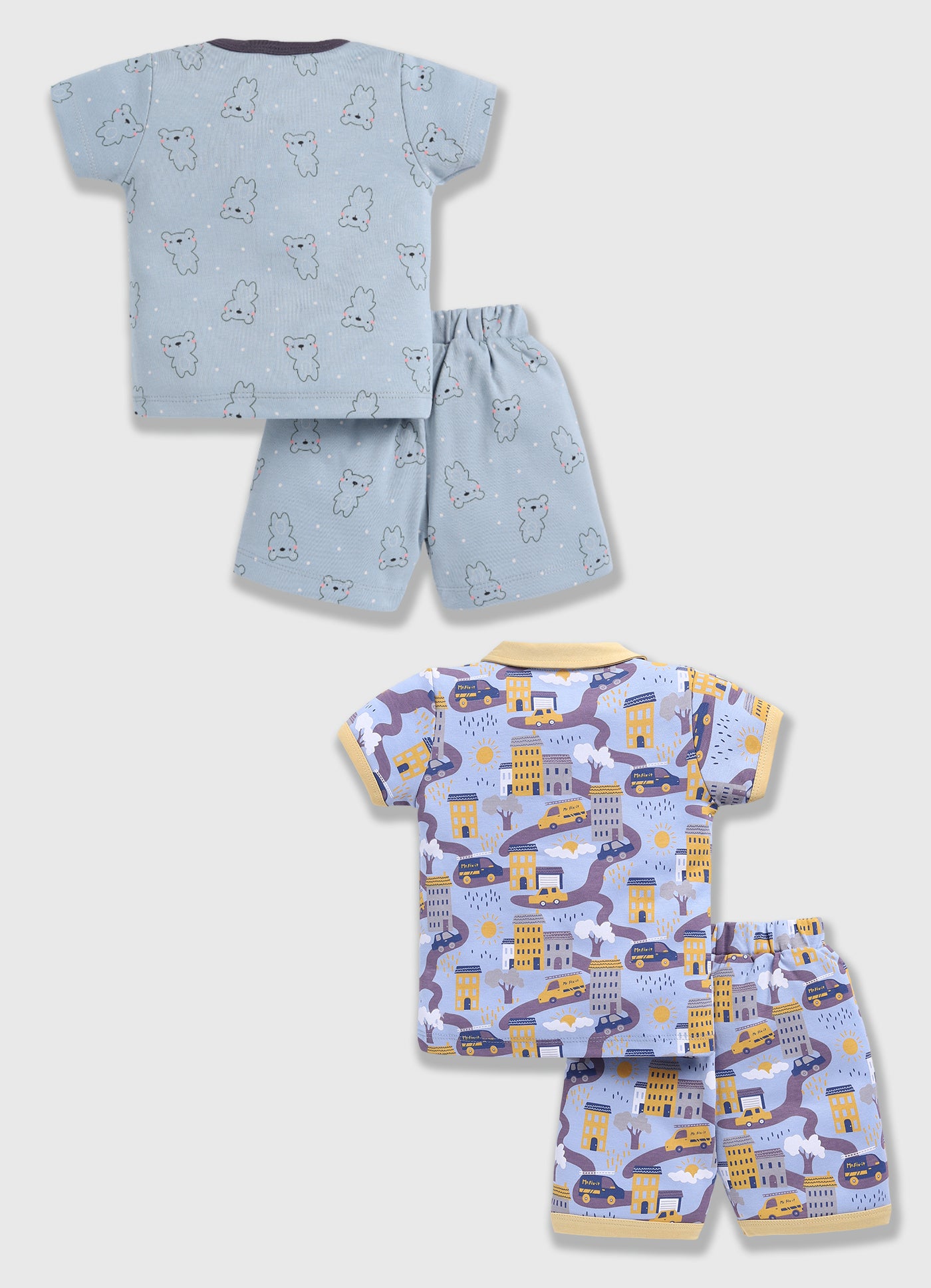 Half Sleeve Top & Bottom for Boys - Slate Grey & Yellow