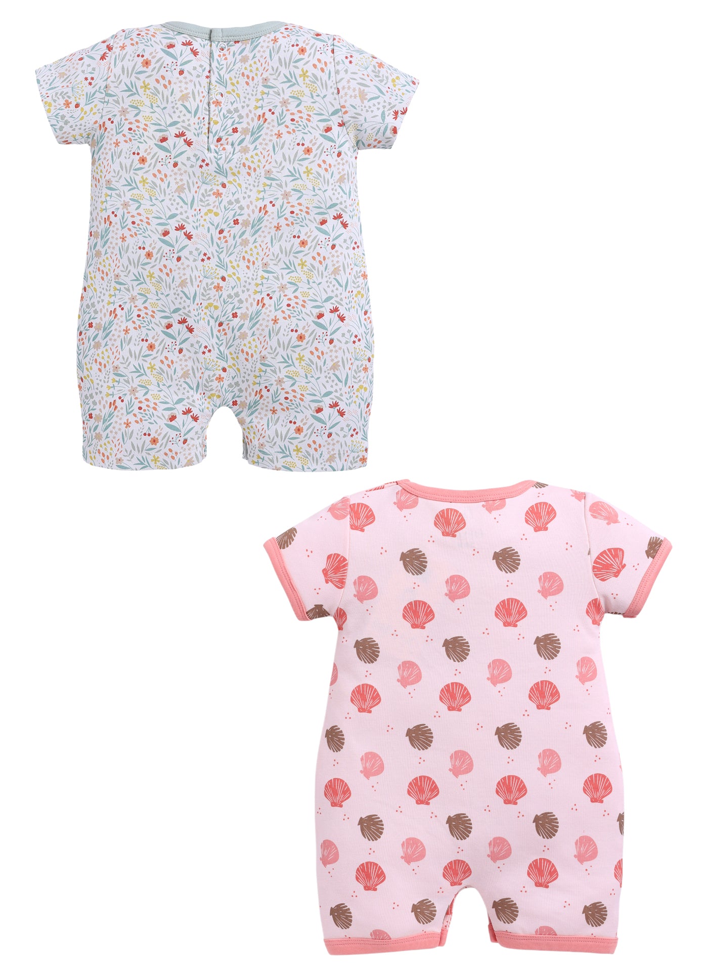 Half Sleeve Romper for Girls - Mint & Coral