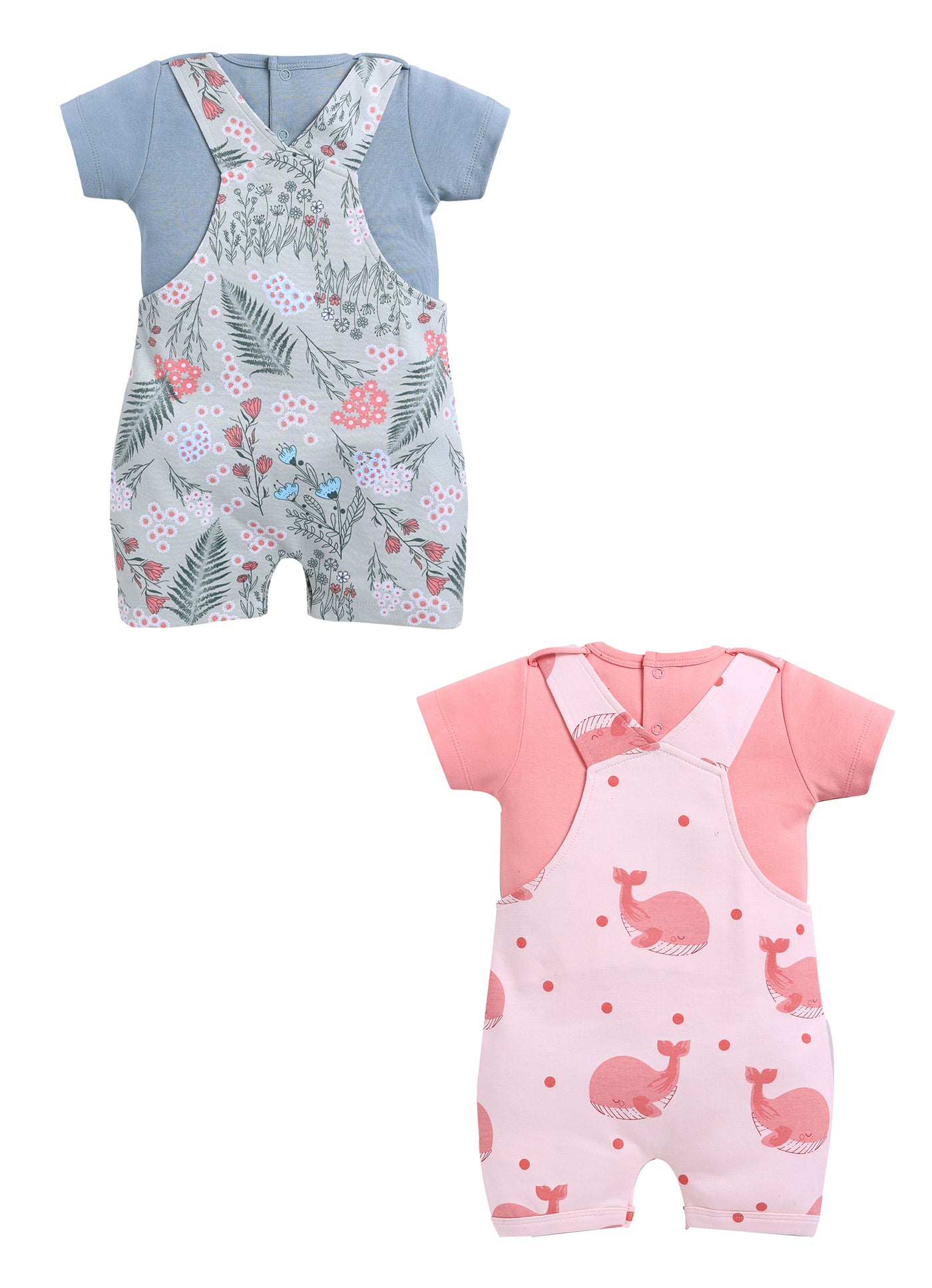 Half Sleeve Dungaree for Girls - Salmon & Sage