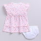 Baby Girl Floral Print Ruffle Sleeve Dress & Panty Set-PINK