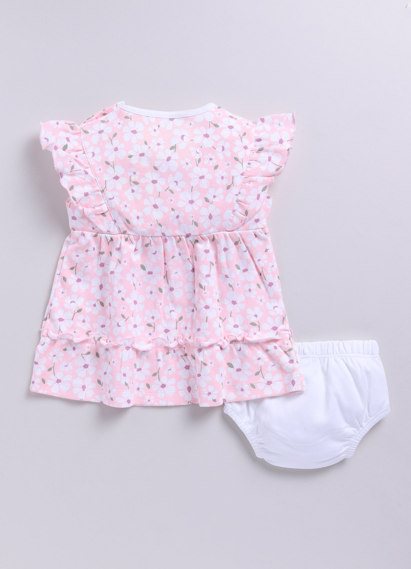 Baby Girl Floral Print Ruffle Sleeve Dress & Panty Set-PINK