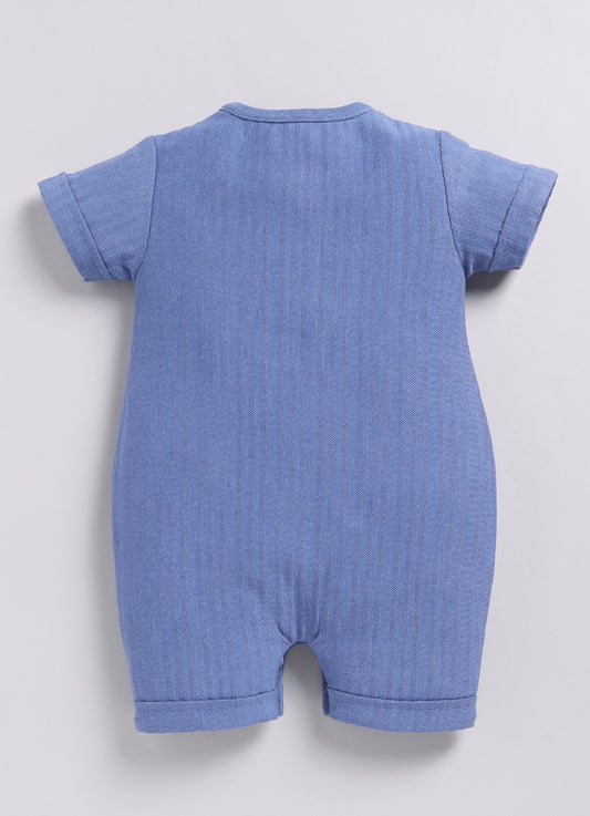 Baby Boy Short Sleeve Romper with Hello Giraffe Design-Blue