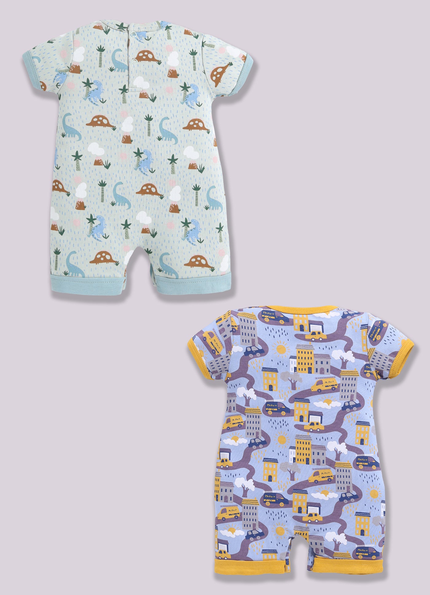 Half Sleeve Romper for Boys - Pista Green & Yellow