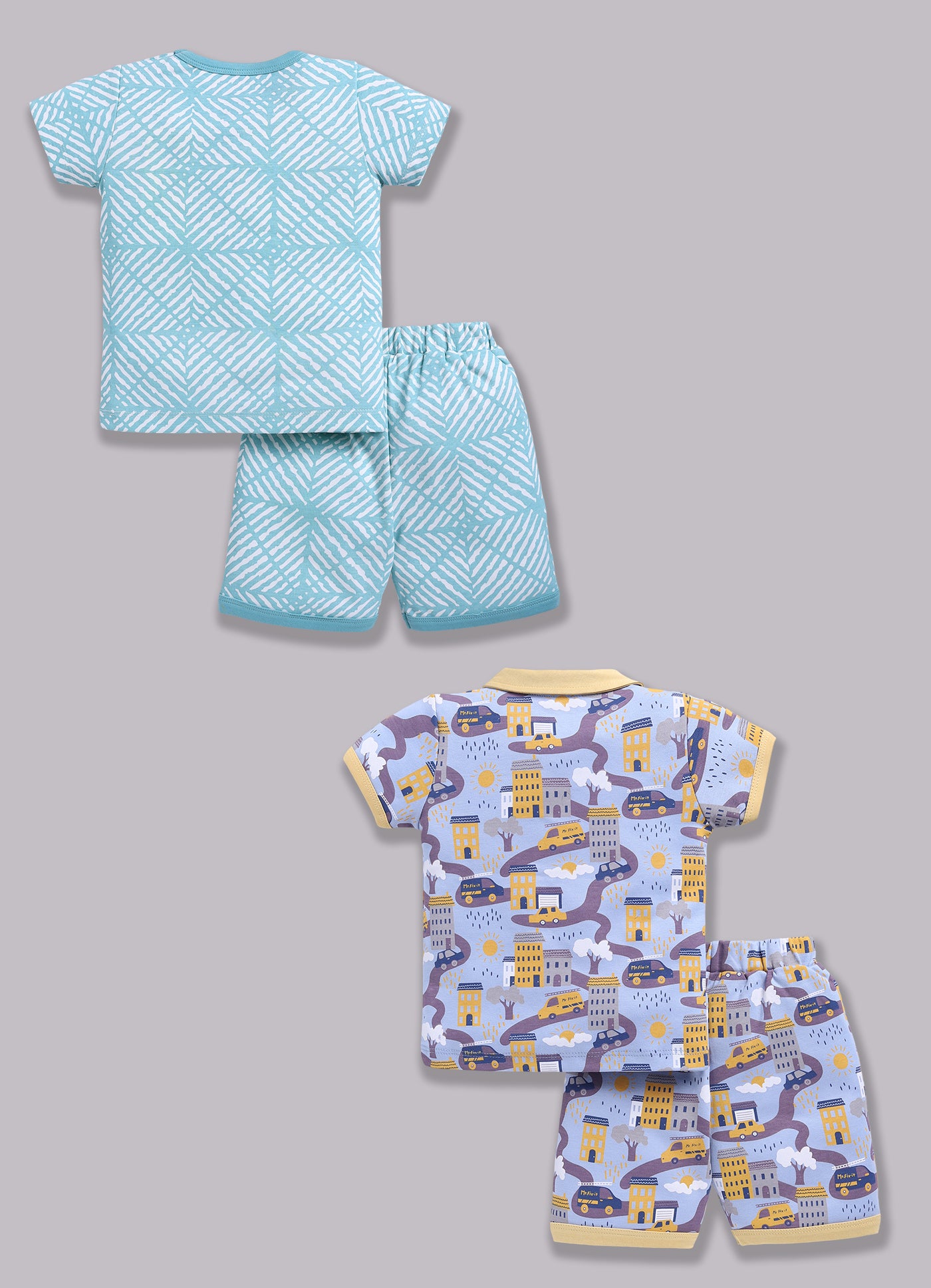 Half Sleeve Top & Bottom for Boys - Sea Green & Yellow