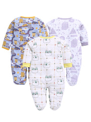 Full Sleeve Romper for Boys - Yellow & Off-White & Green