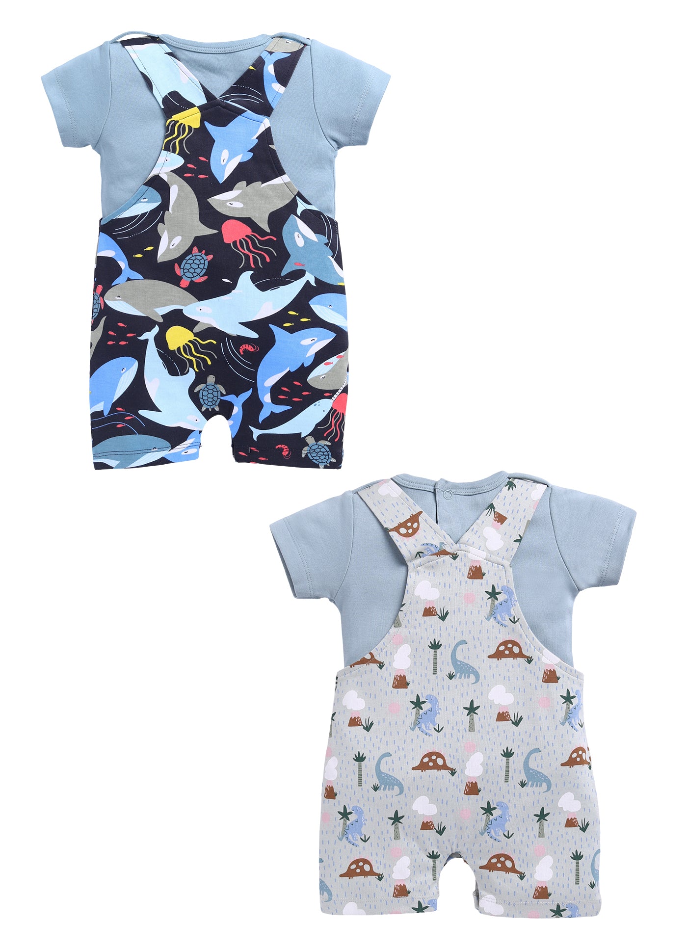 Half Sleeve Dungaree for Boys - Pista Green & Navy