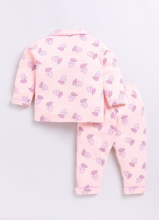 Cute Baby Girl Full Sleeve Night Suit-PEACH