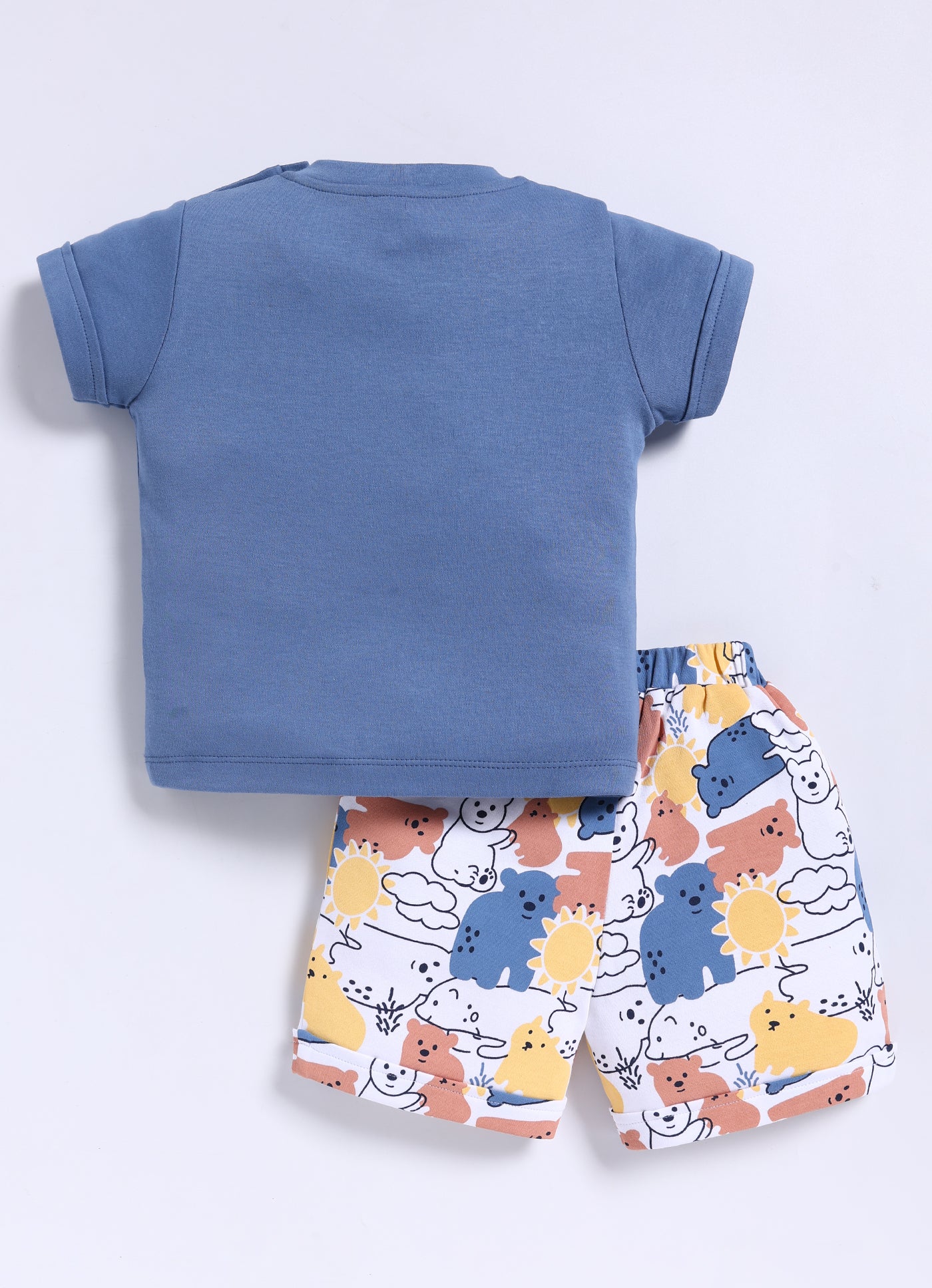 Half-Sleeve Top & Bottom For Boys - Navy Blue Bears Tower