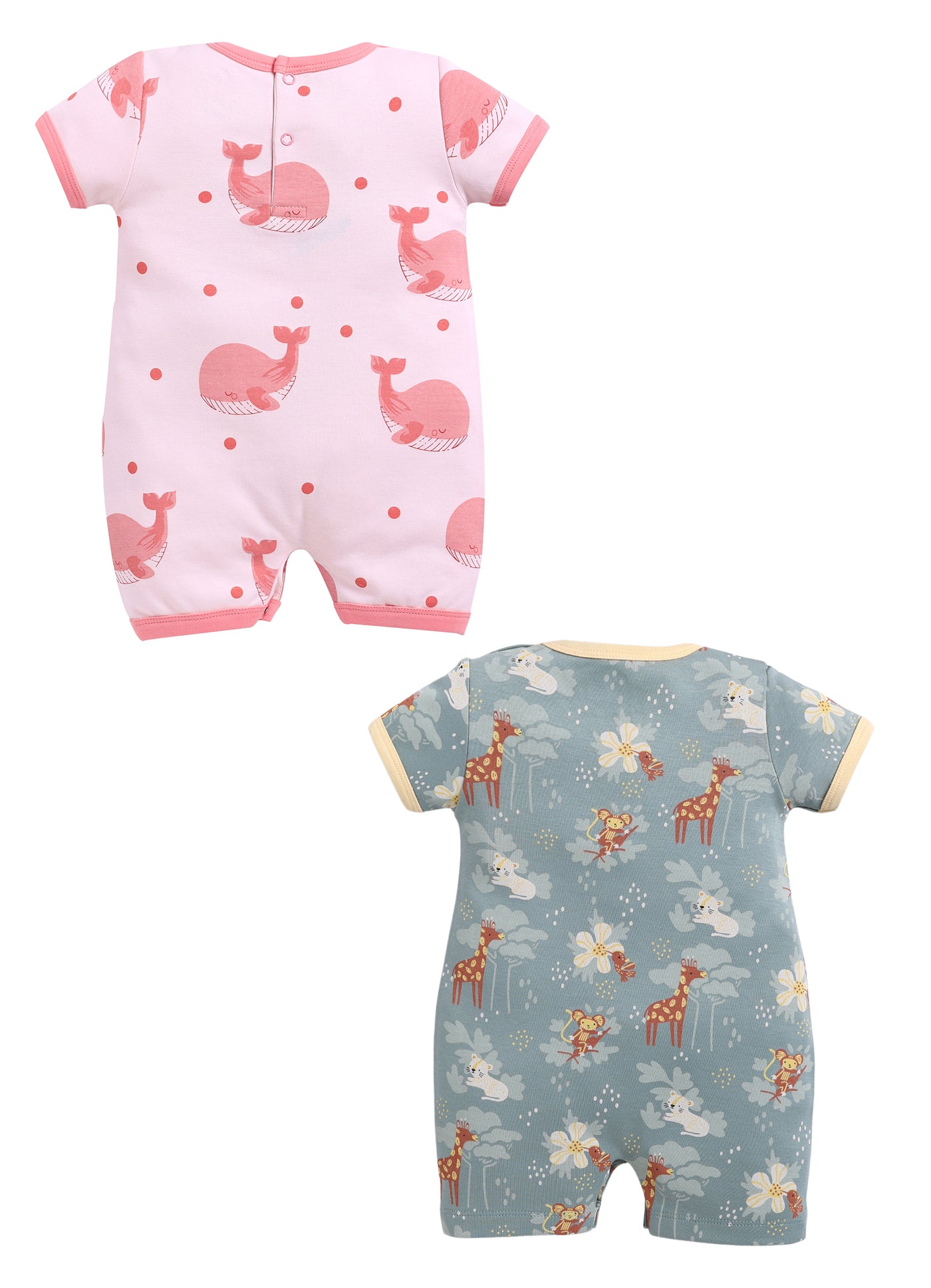Half Sleeve Romper for Girls - Salmon & Olive