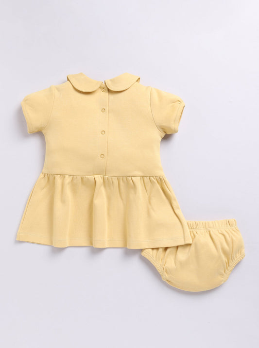Baby Girl Peter Pan Collar Dress with Flowers & Bees-BEIGE