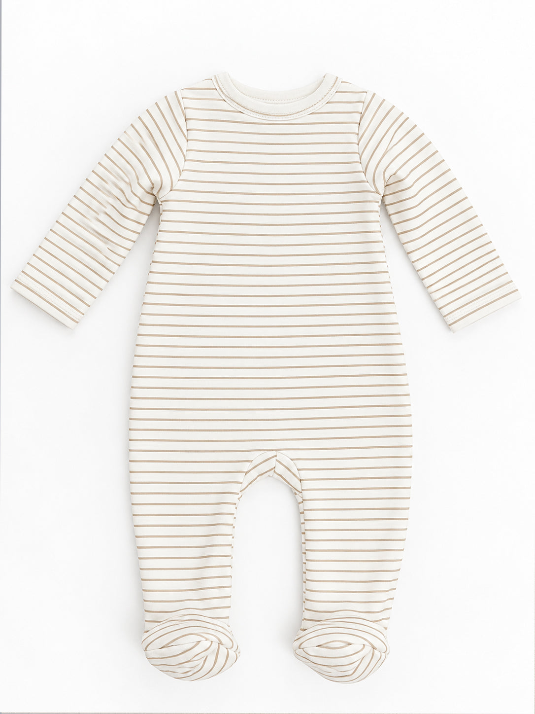 Little Friend Elephant Striped Zippered Full Sleeve Romper for Boys - Beige & White