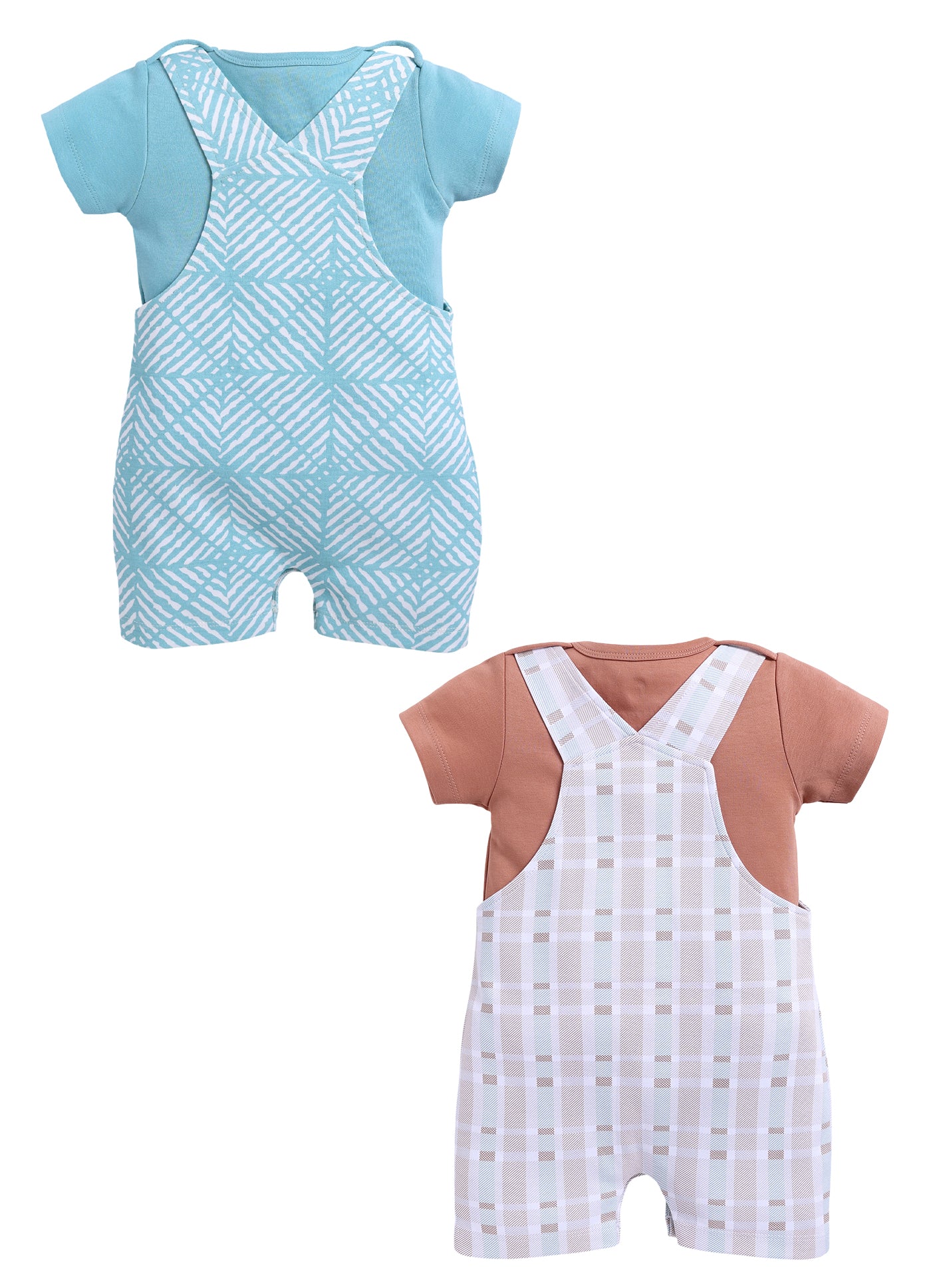 Half Sleeve Dungaree for Boys - Sea Green & Tan