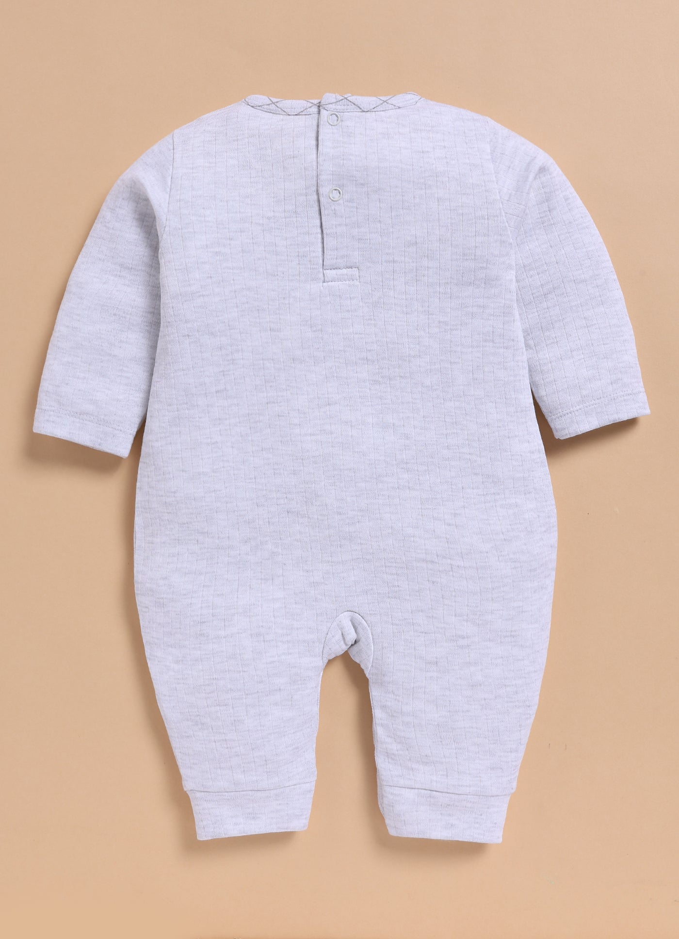 Full Sleeve Romper for Girls - White Melange Pintuck Scallop