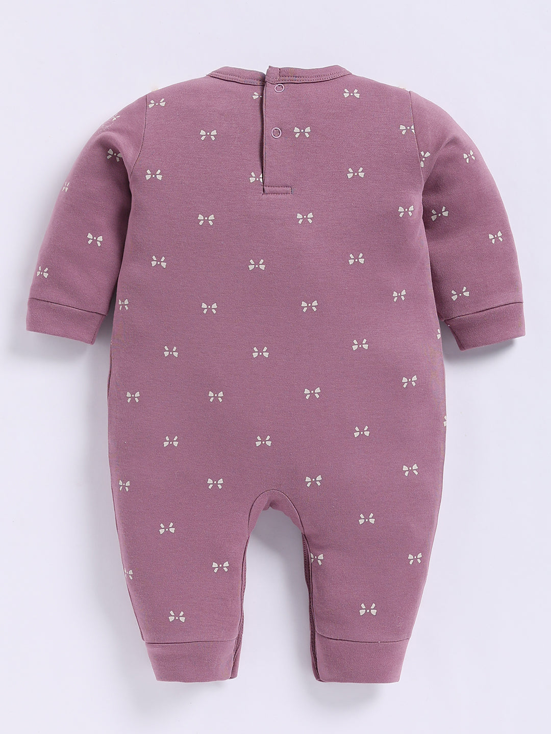 Full Sleeve Romper for Girls – Mauve Bow Print
