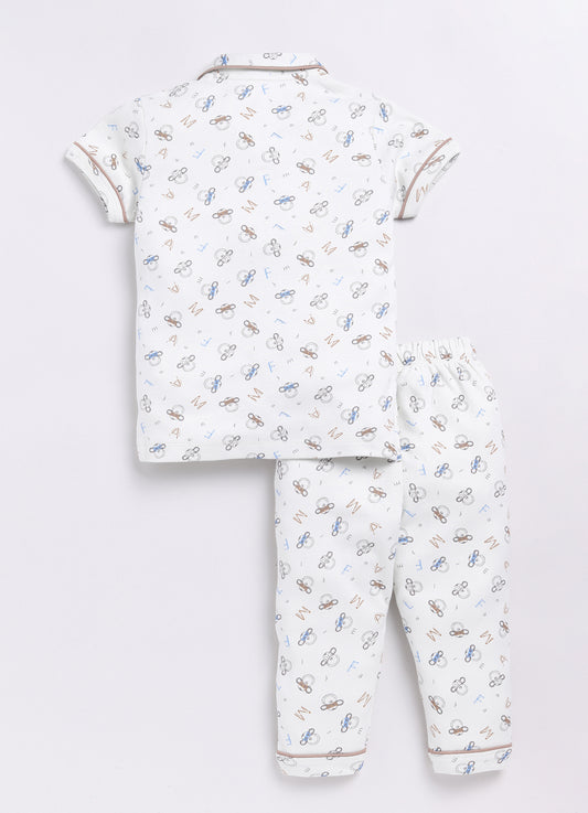 Funky Monkey Printed Baby Boy Half Sleeves Night Suit-WHITE