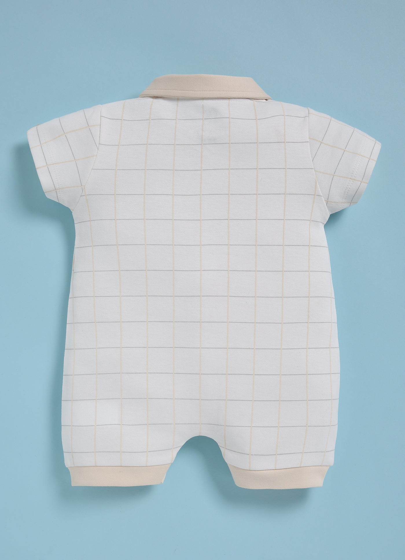 Half-Sleeve Romper for Boys – White Checked Bow Classic