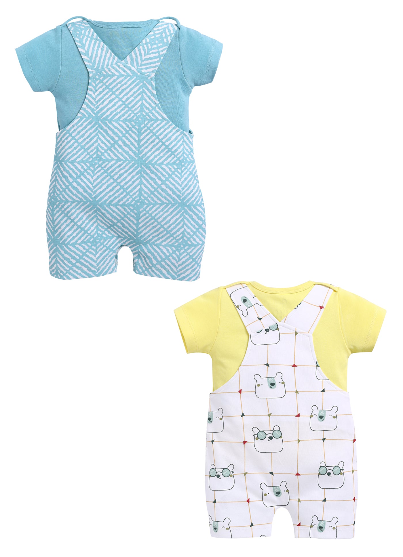 Half Sleeve Dungaree for Boys - Sea Green & Green