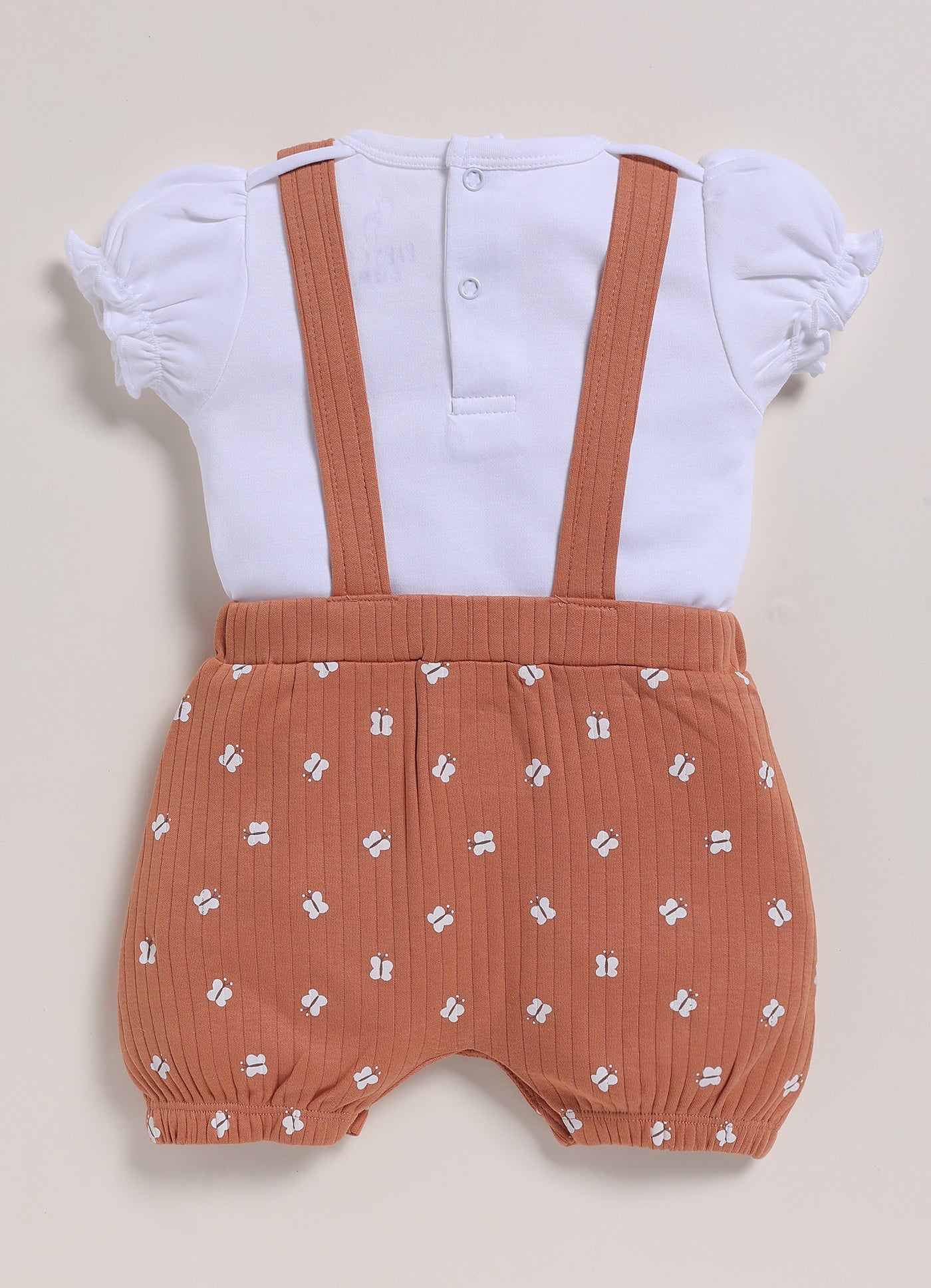 Half Sleeve Dungaree for Girls – Brown Tiny Pocket