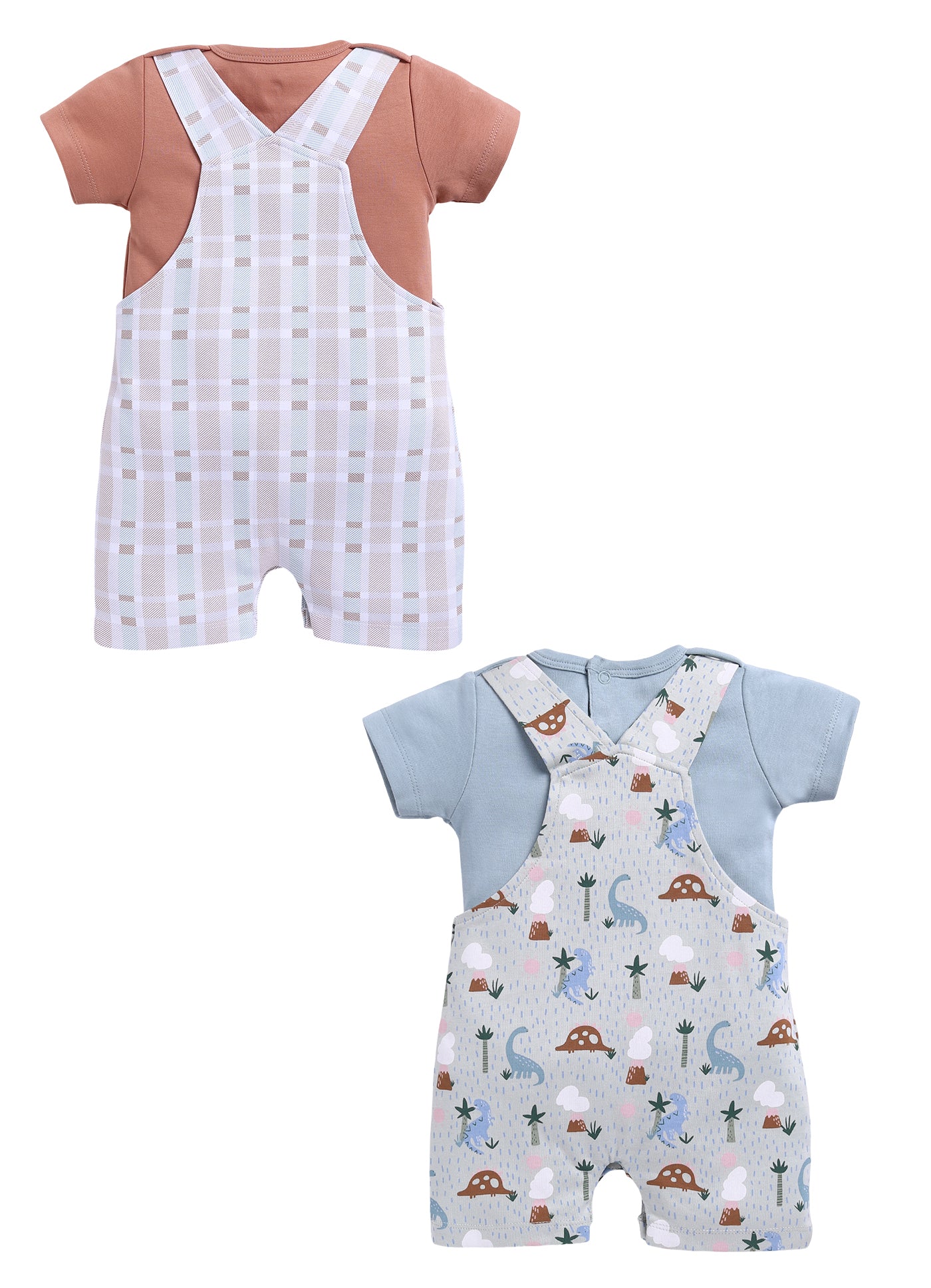 Half Sleeve Dungaree for Boys - Pista Green & Tan