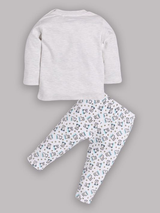 Baby full sleeve Cotton Dress/T-shirts pant set clothes for baby GIRL-WHITE MELLANGE