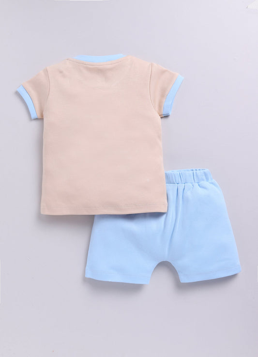 Puppy Embroidered Baby Boy Half T-Shirt & Shorts Summer Set-Beige