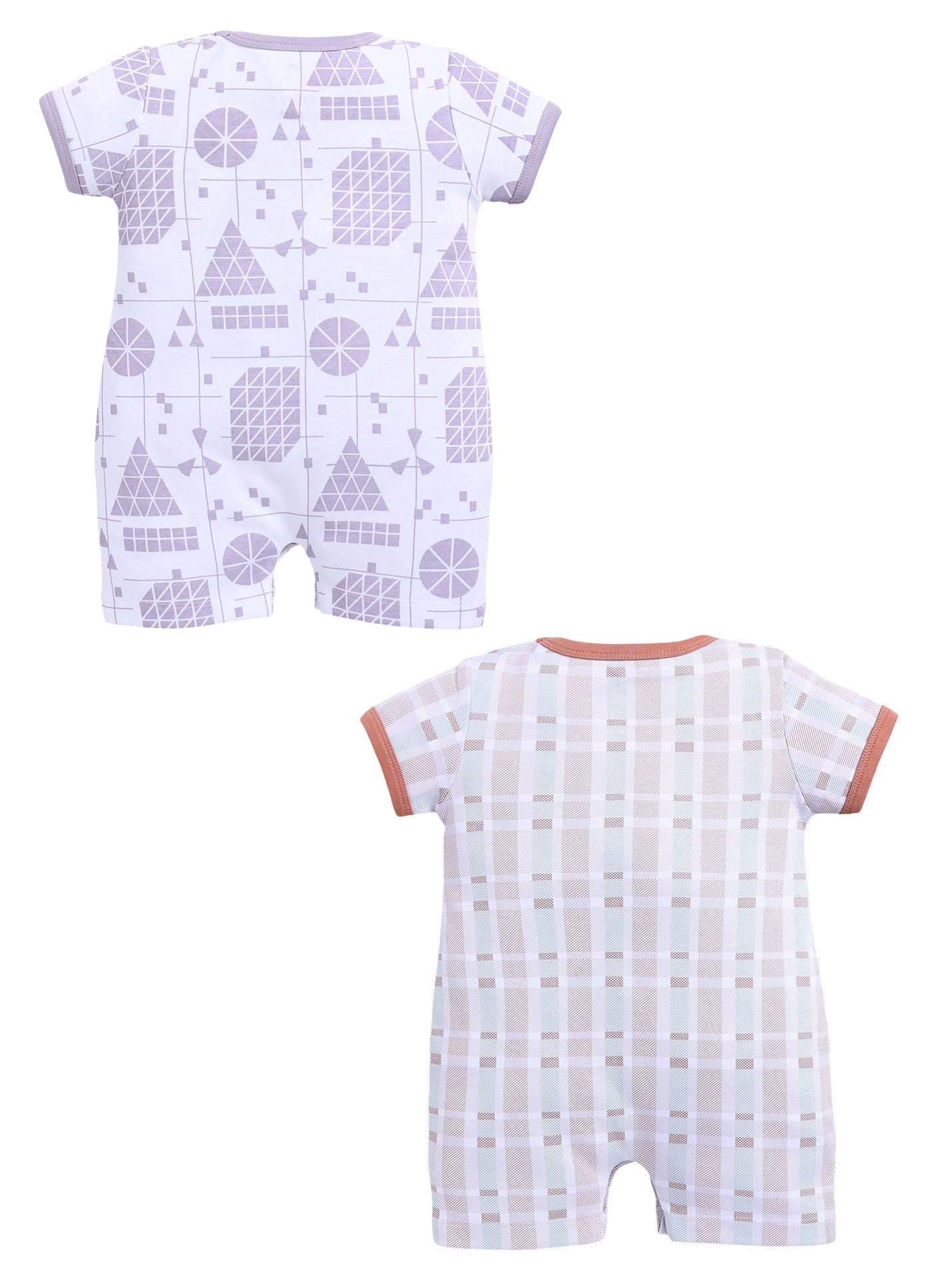 Half Sleeve Romper for Boys - Off-White & Tan