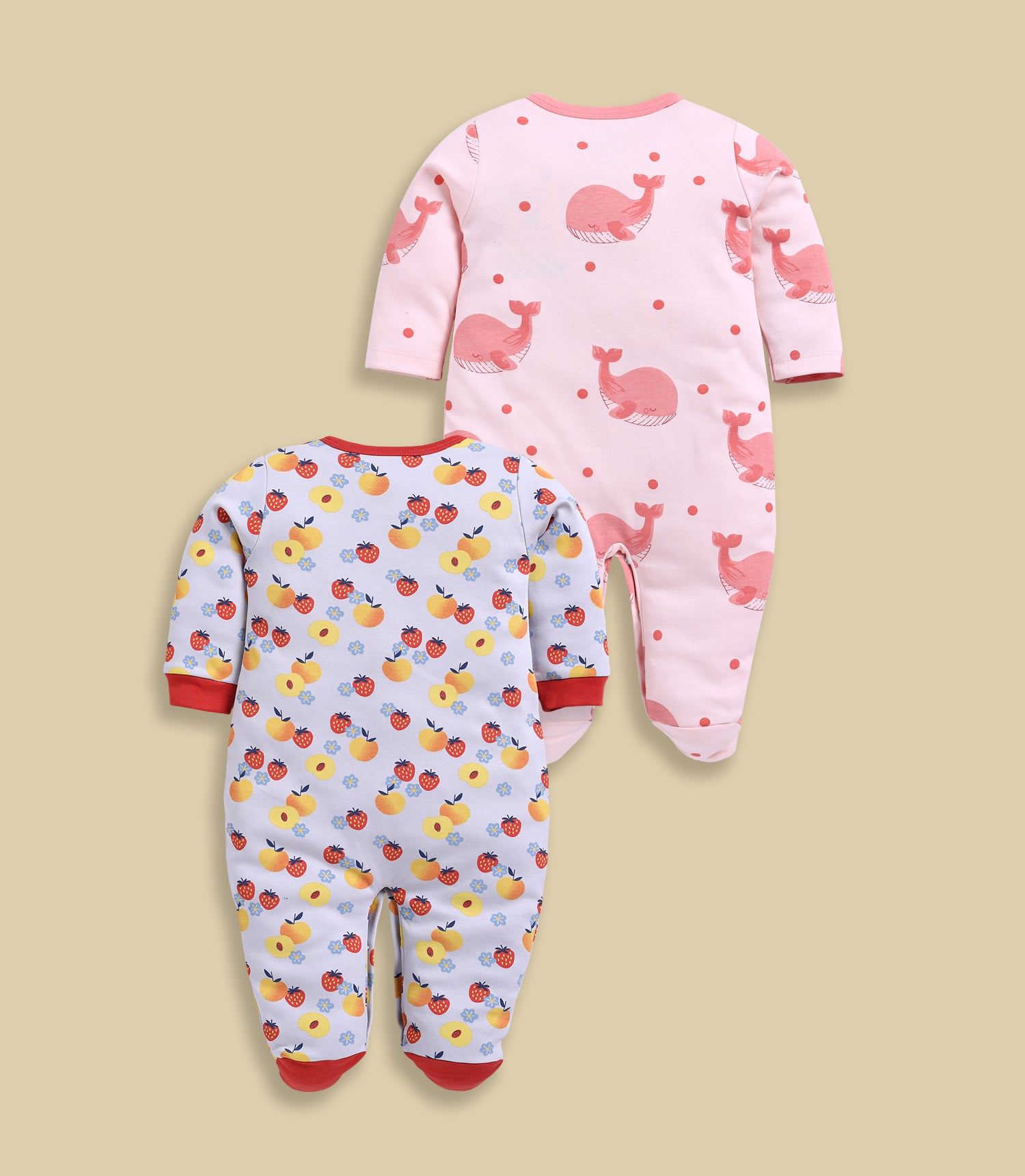 Full Sleeve Romper for Girls - Peach & Salmon
