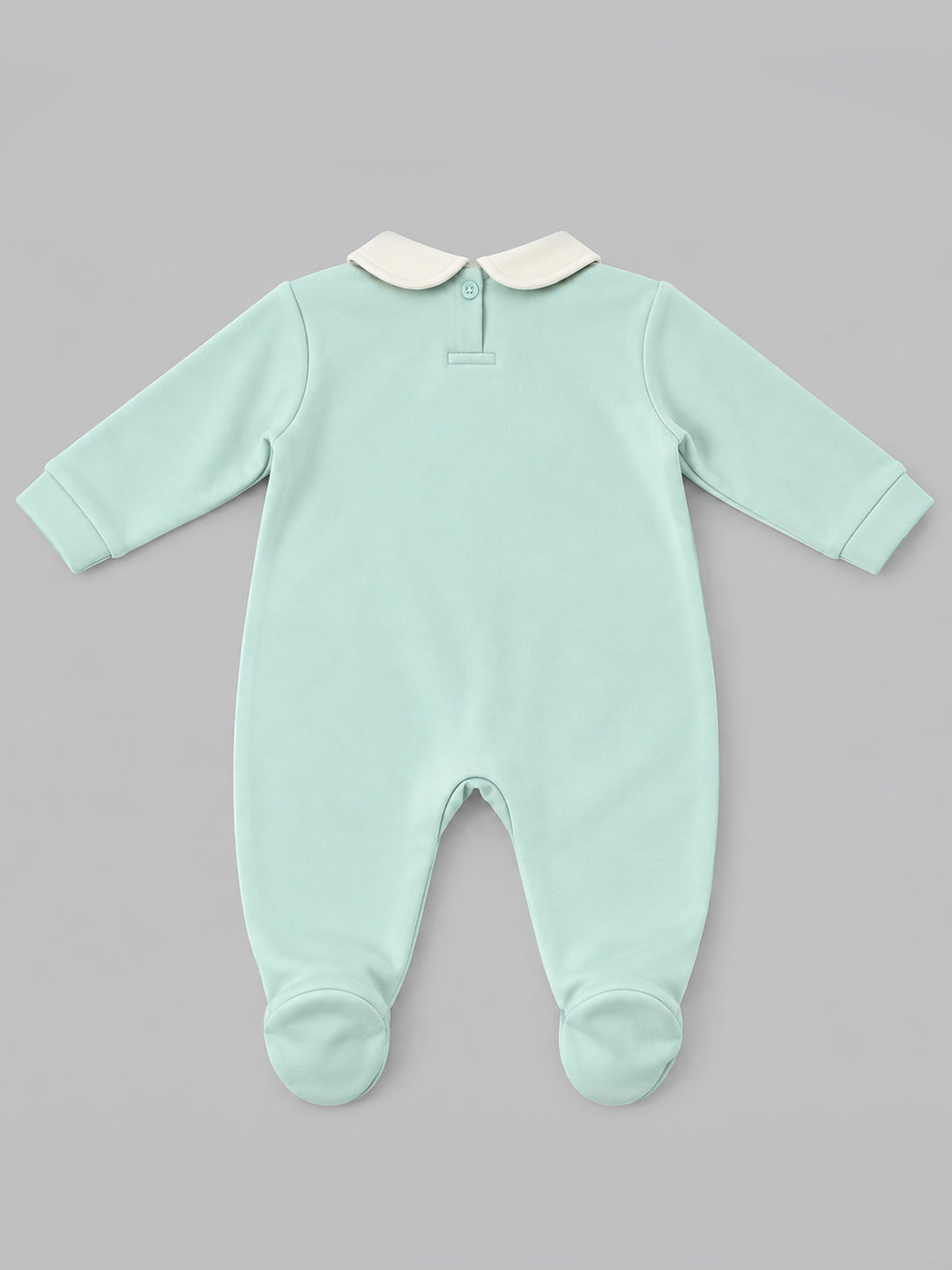 Hearts Embroidered Collared Fleece-Lined Full Sleeve Romper for Girls - Mint Green