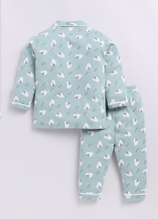 Cute Sheep Printed Baby Boy Night Suit-Brown