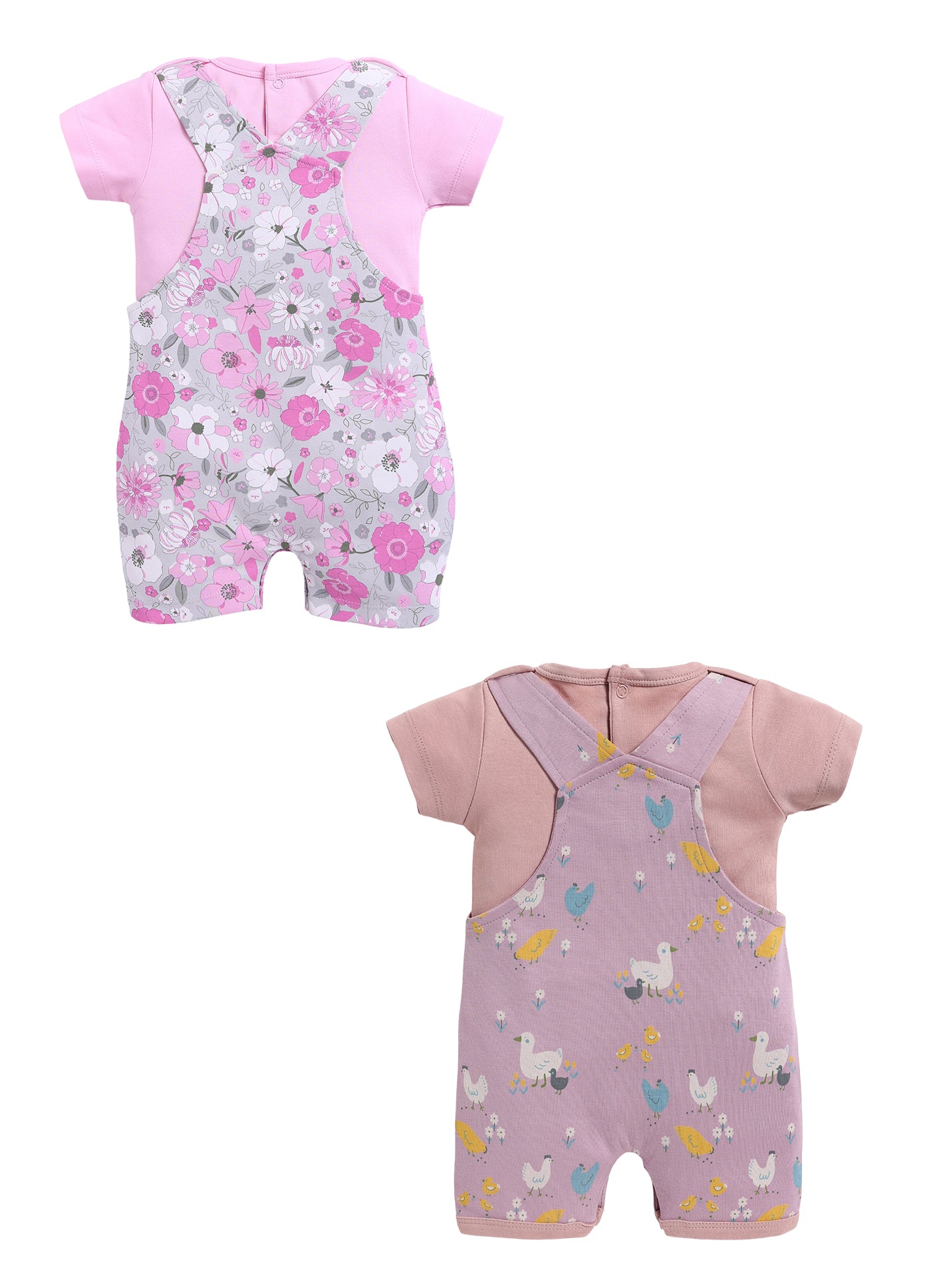 Half Sleeve Dungaree for Girls - Stone & Pink