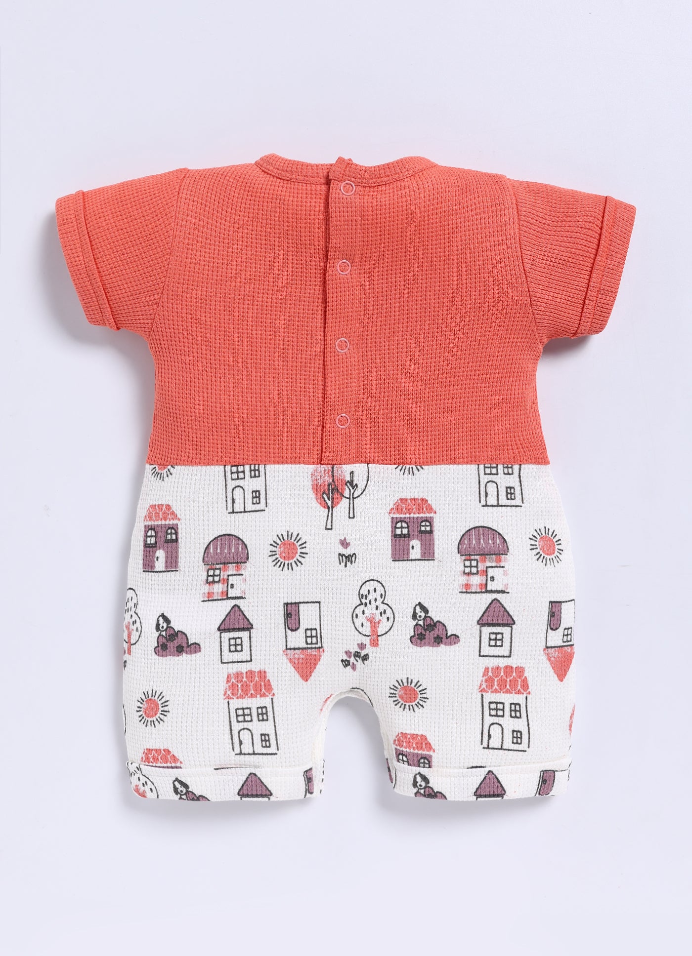 Half-Sleeve Romper for Girls – Peach Little Town Charm