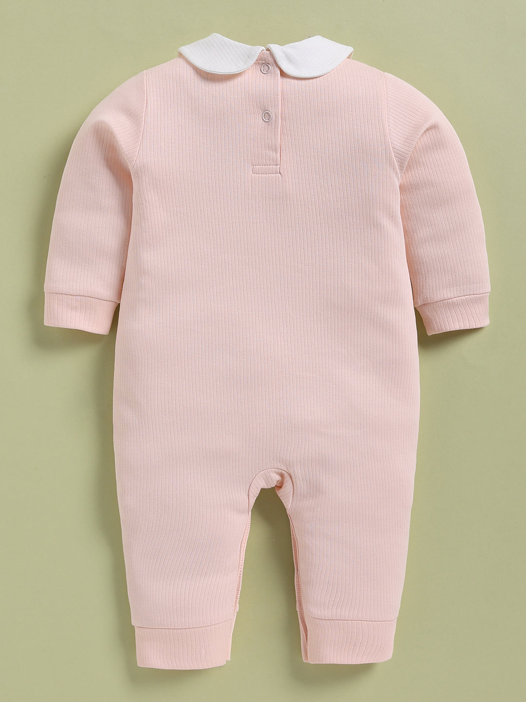 Full Sleeve Romper for Girls – Peach Peter Pan Collar Ribbed