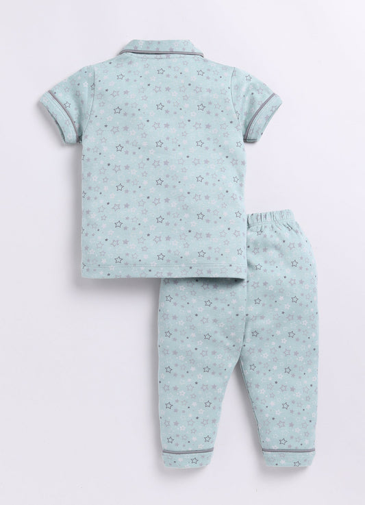 Star Print Baby Boy Half Sleeves Night Suit-GREEN