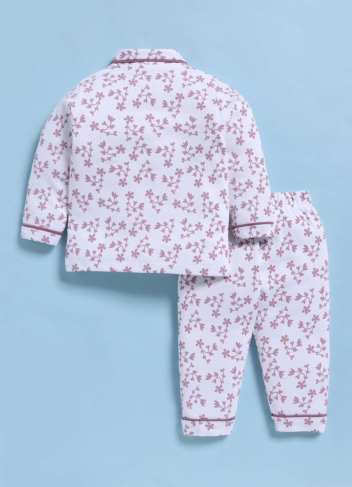 Full-Sleeve Nightsuits for Girls - Purple Floral Charm