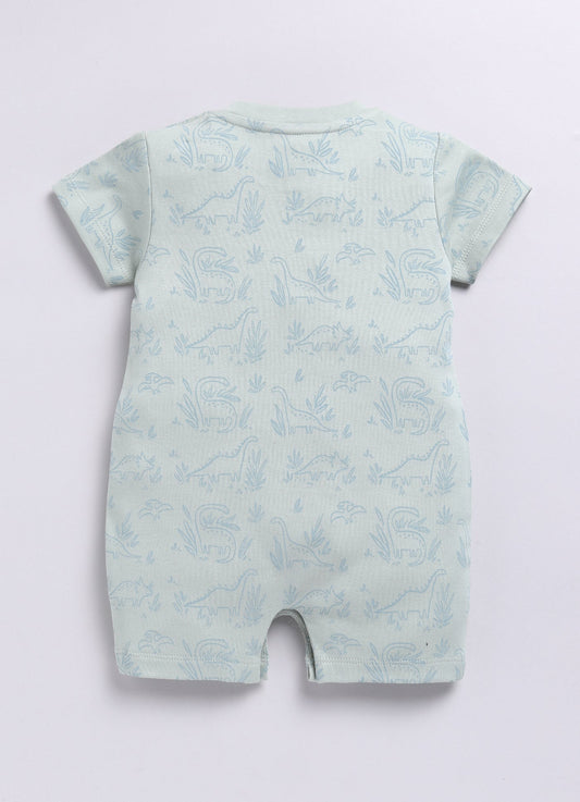 Short Sleeve Dinosaur Printed Baby Boy Romper-Pista Green