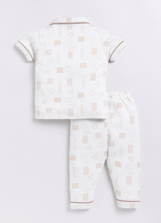 Baby Boy Cute & Comfy Half Sleeves Night Suit-OFF WHITE